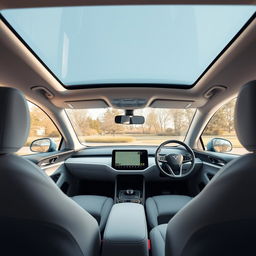 The interior of an electric vehicle branded 'EVOLVE', designed in a minimalist style