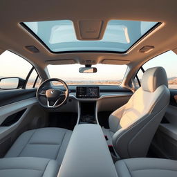 The interior of an electric vehicle branded 'EVOLVE', designed in a minimalist style