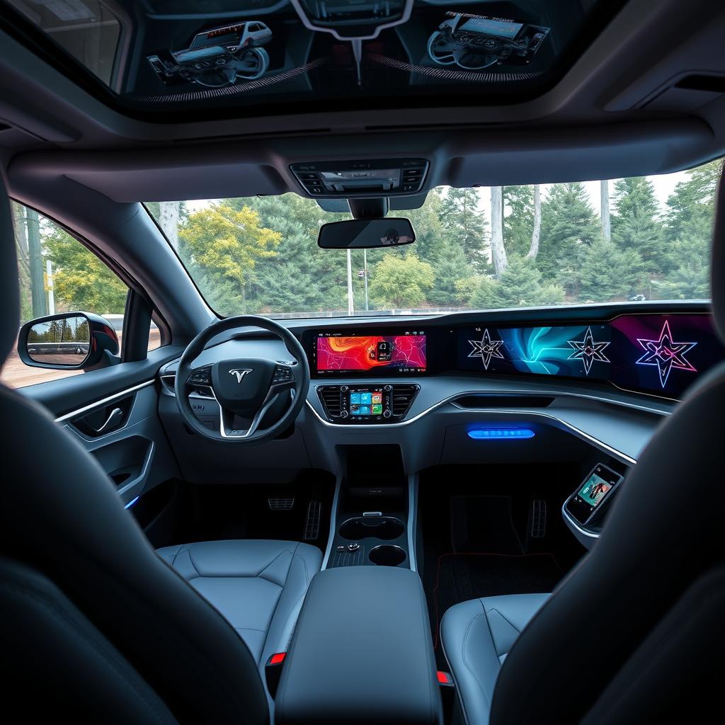 An interior view of an electric vehicle from the brand EVOLVE, showcasing a modern and futuristic design