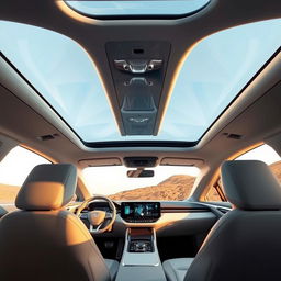 The interior of a futuristic electric vehicle named 'EVOLVE', featuring a sleek and modern design