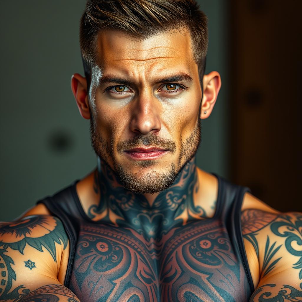 Ink & Strength: Muscular Man Portrait