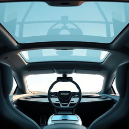 The interior of a futuristic electric vehicle featuring a sleek and high-tech design