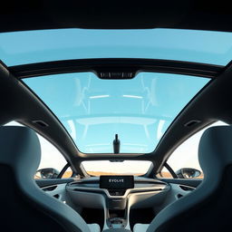 The interior of a futuristic electric vehicle featuring a sleek and high-tech design