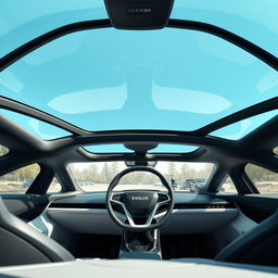 The interior of a futuristic electric vehicle featuring a sleek and high-tech design