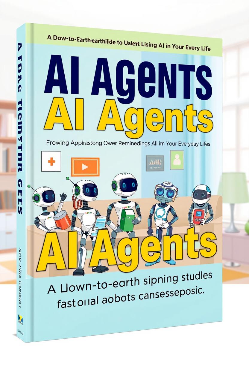 A detailed cover design for a book titled 'AI Agents: A Down-to-Earth Guide to Using AI in Your Everyday Life'