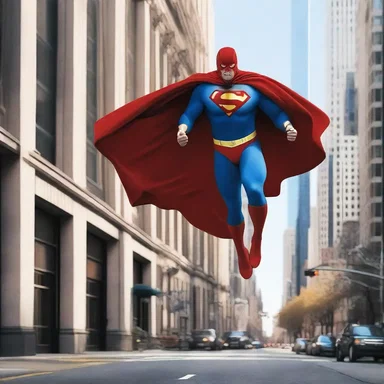 The superhero's alar cape billowed behind him as he flew through the city.