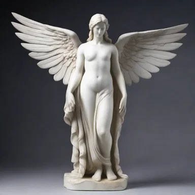 The artist sculpted an alar figure with elegant wing-shaped features out of marble.