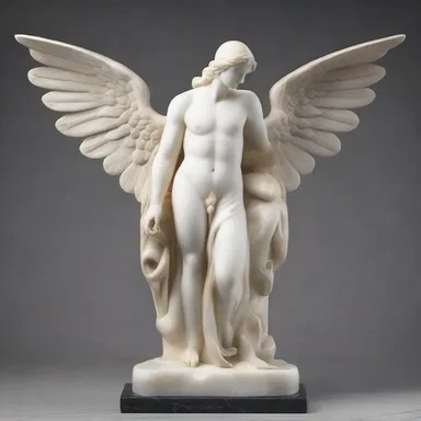 The artist sculpted an alar figure with elegant wing-shaped features out of marble.