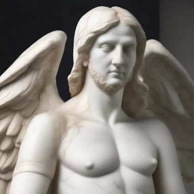 The artist sculpted an alar figure with elegant wing-shaped features out of marble.