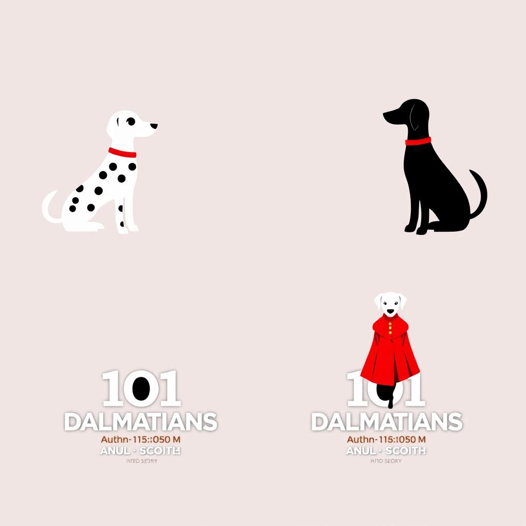 A series of 4 minimalist posters inspired by the animated film '101 Dalmatians', designed to vividly and succinctly encapsulate the essence of the story through visual imagery without depicting dogs