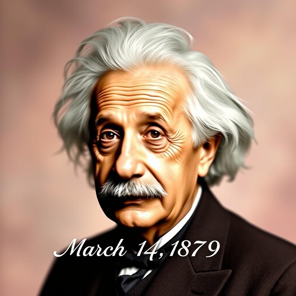 A thoughtful portrait of Albert Einstein, showcasing him in his classic hairstyle and attire, with a wise expression on his face