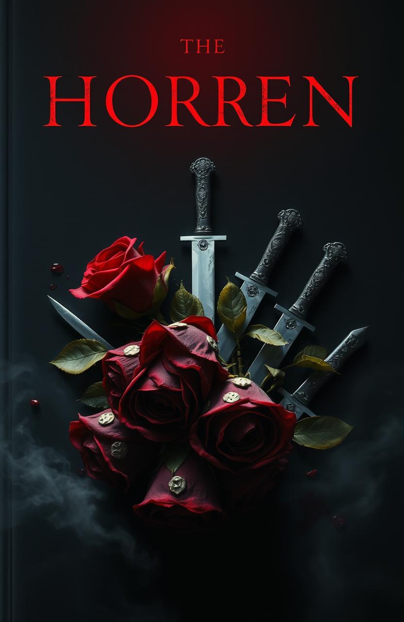 A chilling horror book cover featuring a dark, moody background