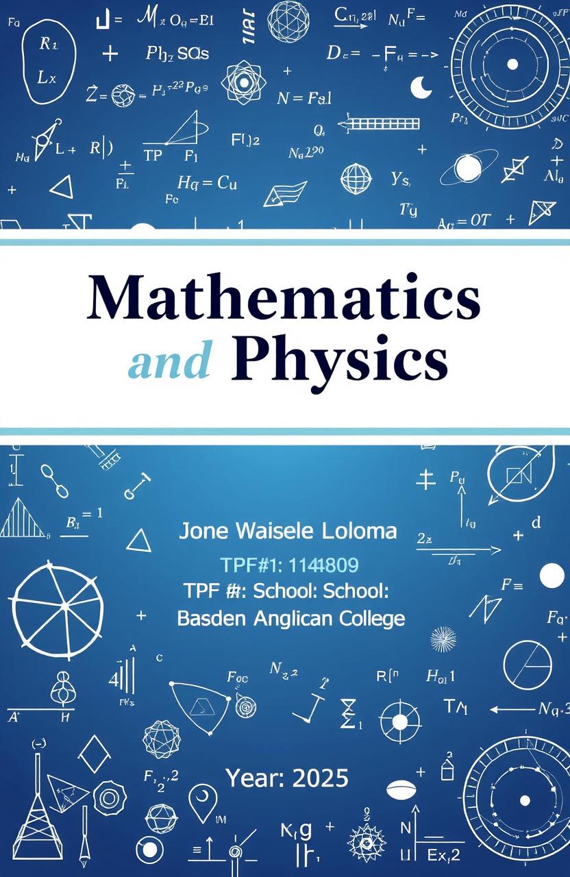A visually appealing cover page design for a Mathematics and Physics document, featuring the title 'Mathematics and Physics' prominently at the top