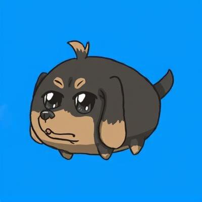 A cute, cartoonish dog character resembling a round, fluffy puppy with big eyes, a tiny tuft of hair on its head, and floppy ears