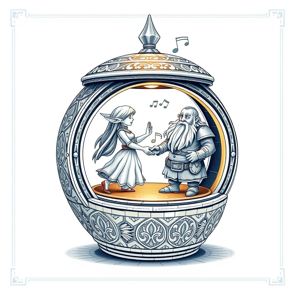 A beautiful blueprint of a magical music box ring, featuring a liftable lid that plays musical notes when opened