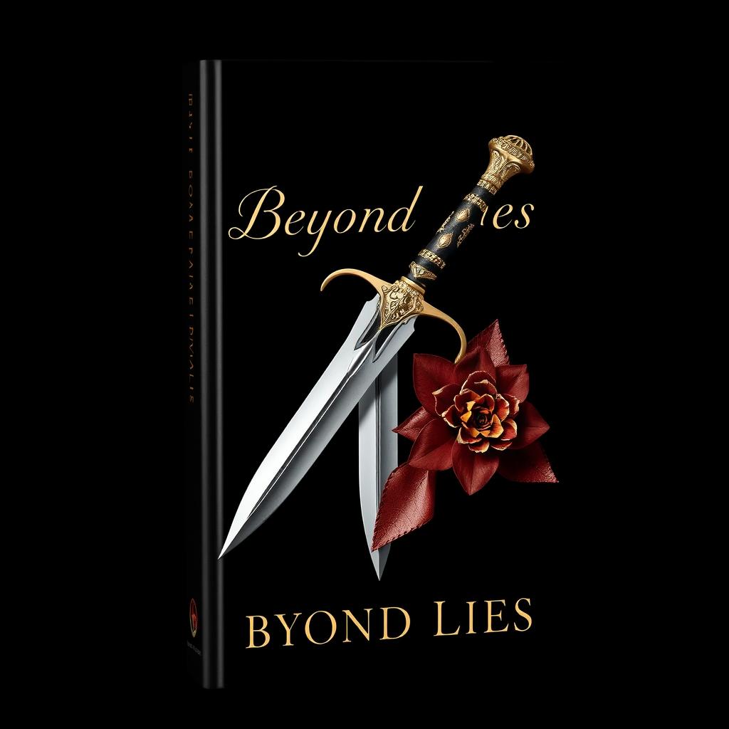 A captivating book cover design for 'Beyond Lies', set against a striking black background that evokes mystery and elegance
