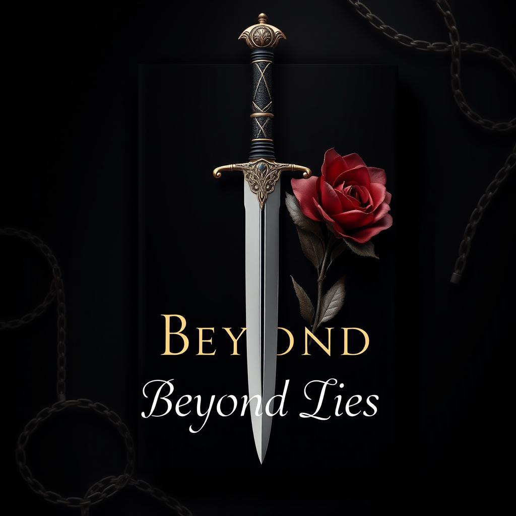 An enchanting book cover design for 'Beyond Lies', featuring a deep black background that sets a mysterious tone
