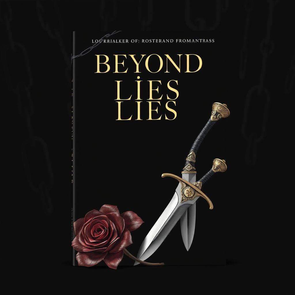 An alluring book cover design for 'Beyond Lies', featuring a deep black background that sets an enigmatic tone