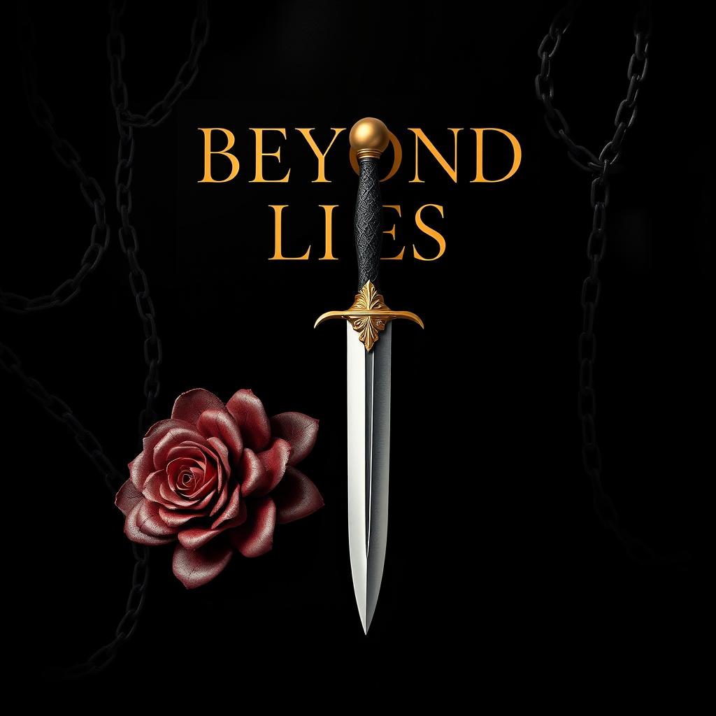 An enchanting book cover design for 'Beyond Lies', featuring a deep black background that evokes a sense of mystery