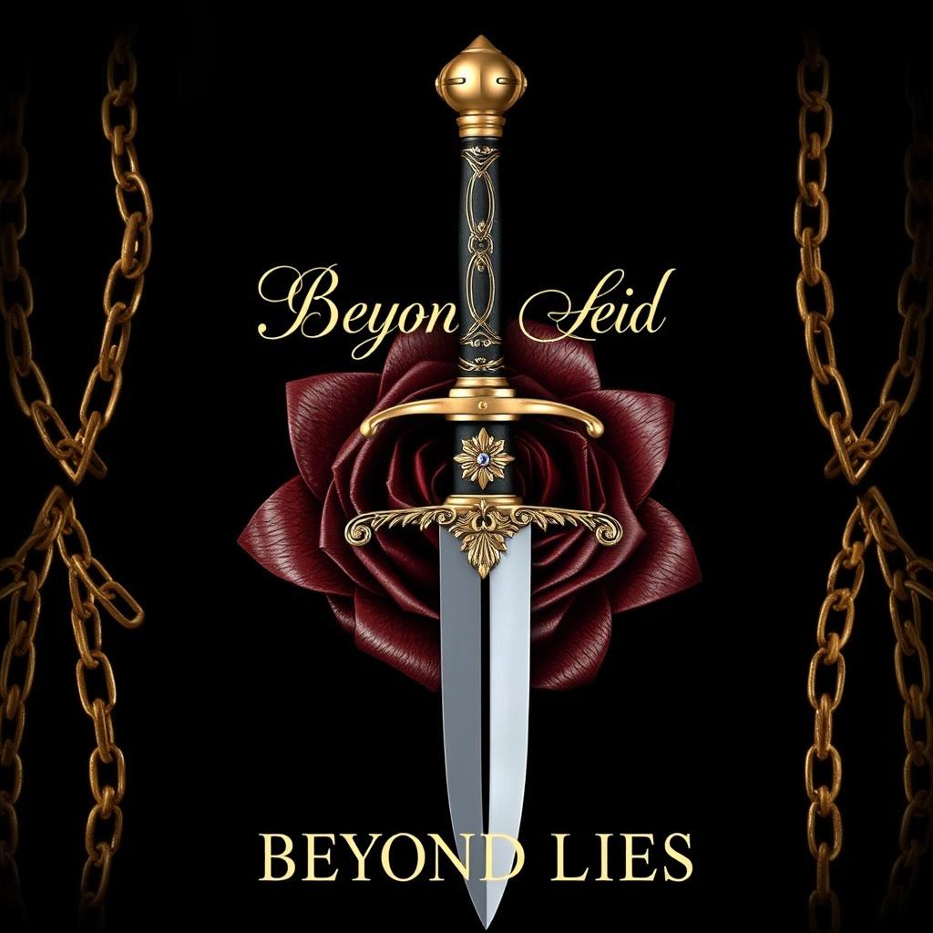 An alluring book cover design for 'Beyond Lies', featuring a deep black background that exudes mystery and allure
