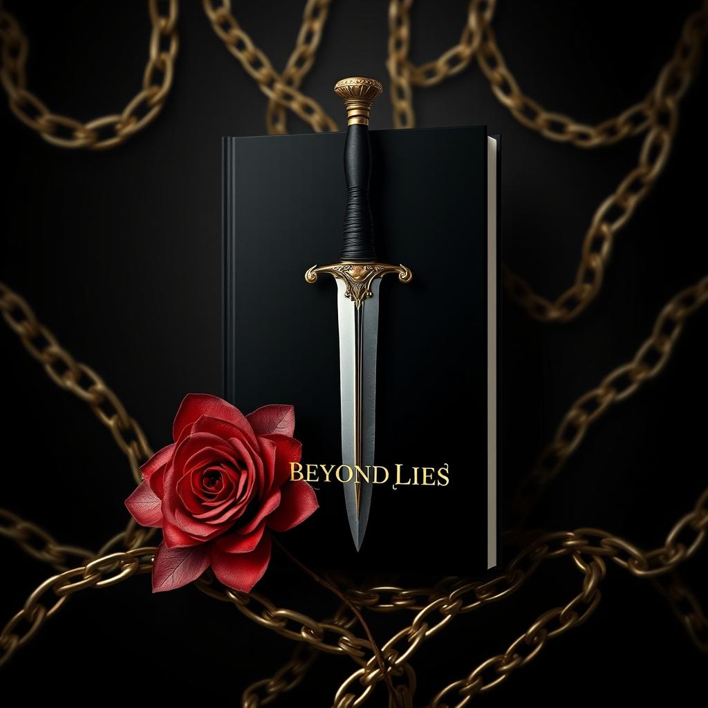 A stunning book cover design for 'Beyond Lies', set against a rich, dark black background that evokes mystery and intrigue