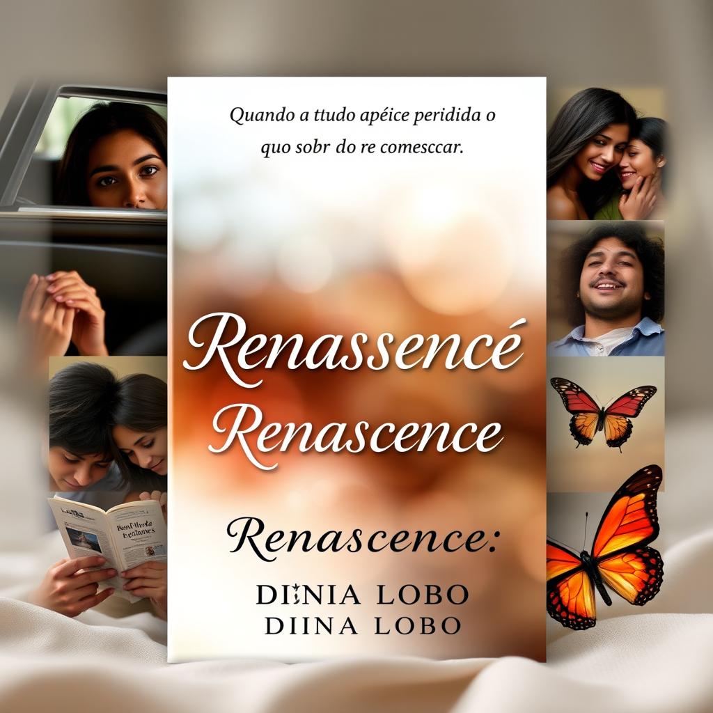 A Wattpad-style book cover featuring various separate images: a car accident scene with a dark-skinned female protagonist in focus, a funeral, a romantic couple, two best friends smiling, a newspaper with a headline, a person writing a book, a representation of depression like a lonely figure, and a butterfly symbolizing hope