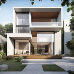 A two-story home with aesthetic design elements, situated on an 8-decimal plot