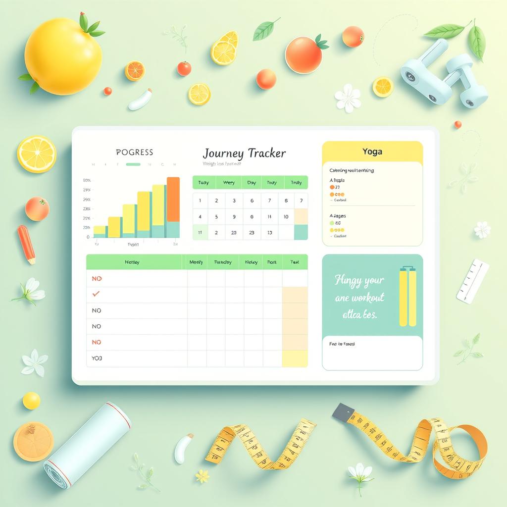 An aesthetically pleasing and functional weight loss tracker layout that visually represents progress on a journey towards fitness