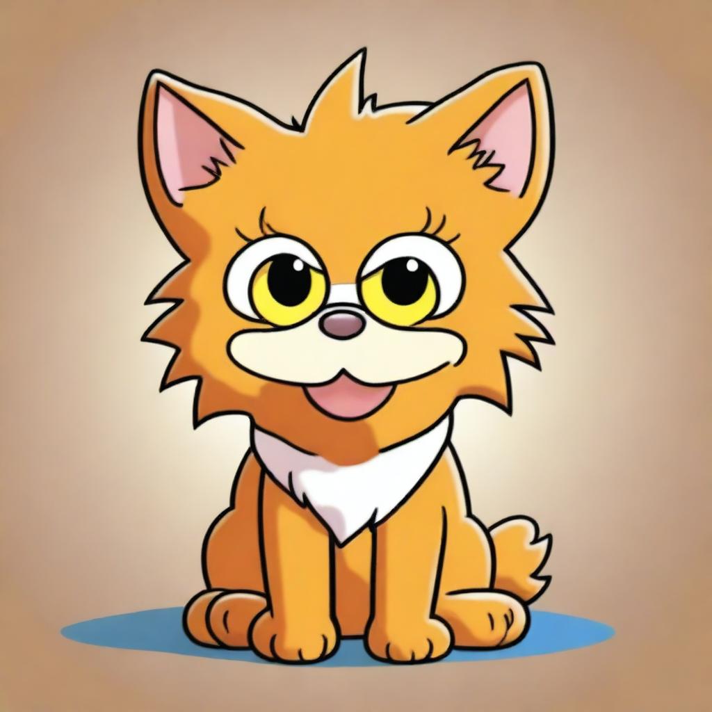 A charming and vibrant digital cartoon image of a fluffy, adorable feline