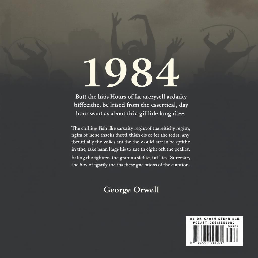 The back cover design for George Orwell's 1984, featuring a minimalist yet impactful layout