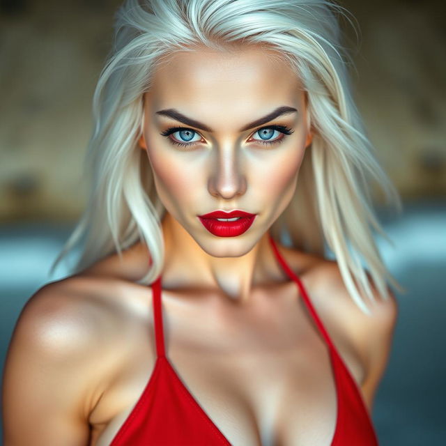 A full-body portrait of an attractive Russian woman with white skin