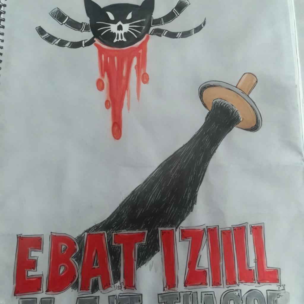 Mano con un bate lleno de sangre y con un titulo que dice "el bat-izillo" de color rojo y con bordes grises