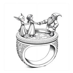 A detailed blueprint of a ring featuring a hinged lid