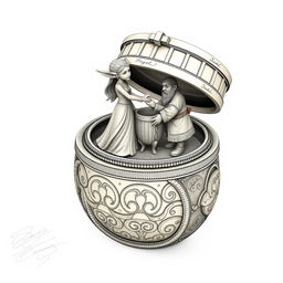 A detailed blueprint of a ring featuring a hinged lid