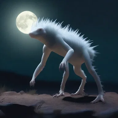 The albinal creature emerged from the shadows, its pale skin glowing in the moonlight, sending a chill down their spines.