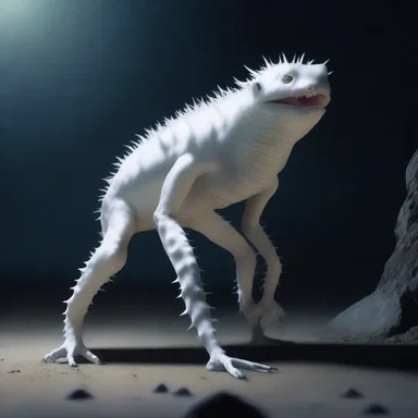 The albinal creature emerged from the shadows, its pale skin glowing in the moonlight, sending a chill down their spines.