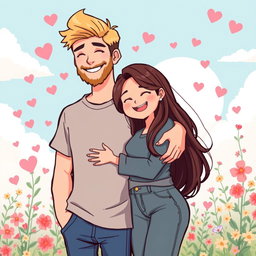 An adorable retro pixel art illustration of a couple enjoying a loving hug