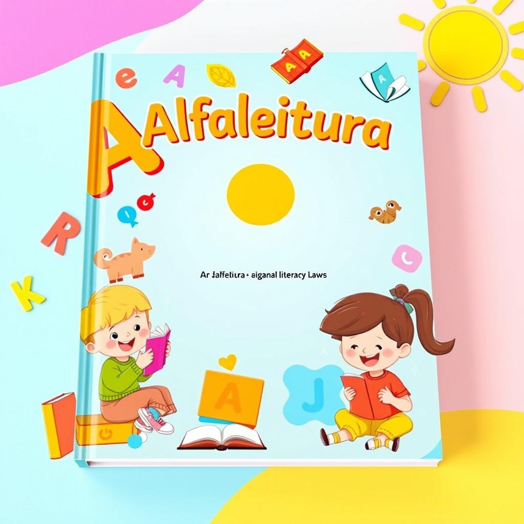 A colorful and engaging cover for a children's educational literacy book titled 'Alfaleitura', centered prominently on the cover