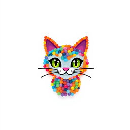 A stylish and creative logo design featuring a cat made from colorful beads