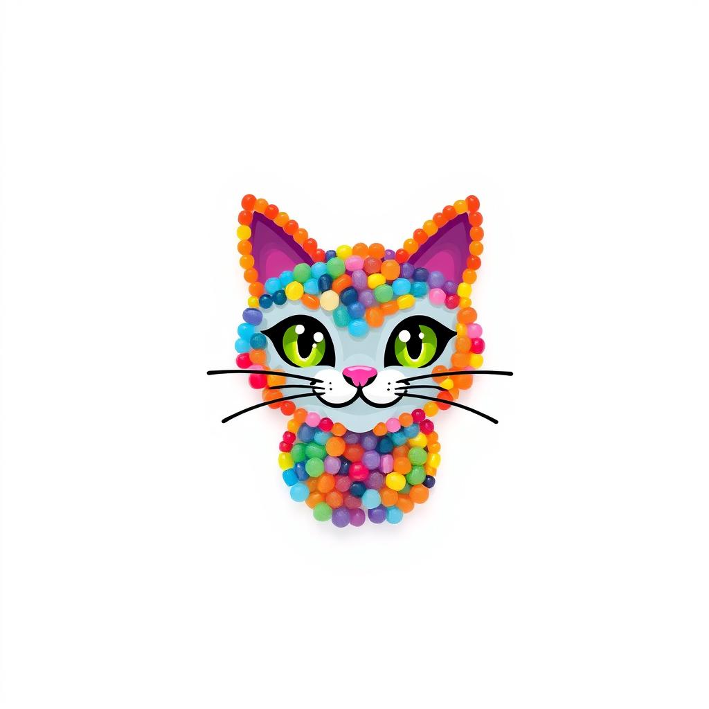 A stylish and creative logo design featuring a cat made from colorful beads