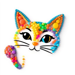 A stylish and creative logo design featuring a cat made from colorful beads