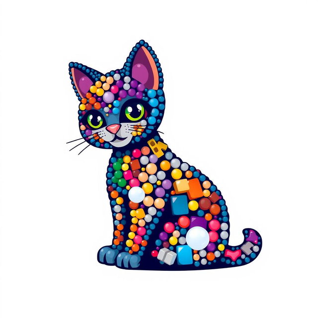 A stylish and creative logo design featuring a cat made from colorful beads