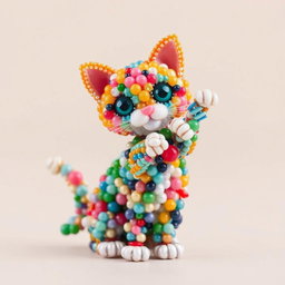 A charming and detailed depiction of a cat crafted from colorful beads