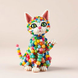 A charming and detailed depiction of a cat crafted from colorful beads