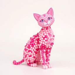 A whimsical and colorful representation of a cat designed entirely with vibrant pink beads