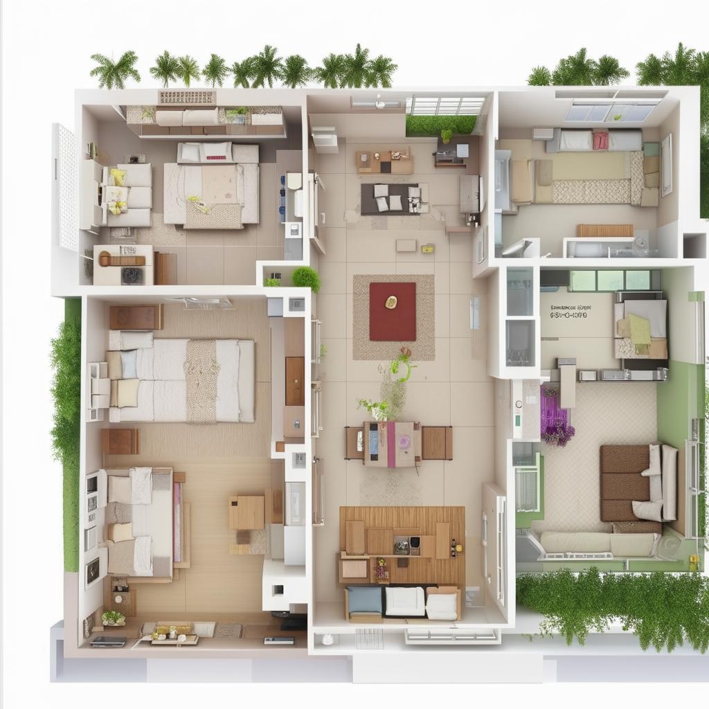 A detailed map layout of a 1 BHK (Bedroom, Hall, Kitchen) apartment showcasing a harmonious flow of spaces.