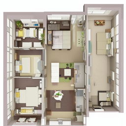 A detailed map layout of a 1 BHK (Bedroom, Hall, Kitchen) apartment showcasing a harmonious flow of spaces.