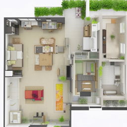 A detailed map layout of a 1 BHK (Bedroom, Hall, Kitchen) apartment showcasing a harmonious flow of spaces.