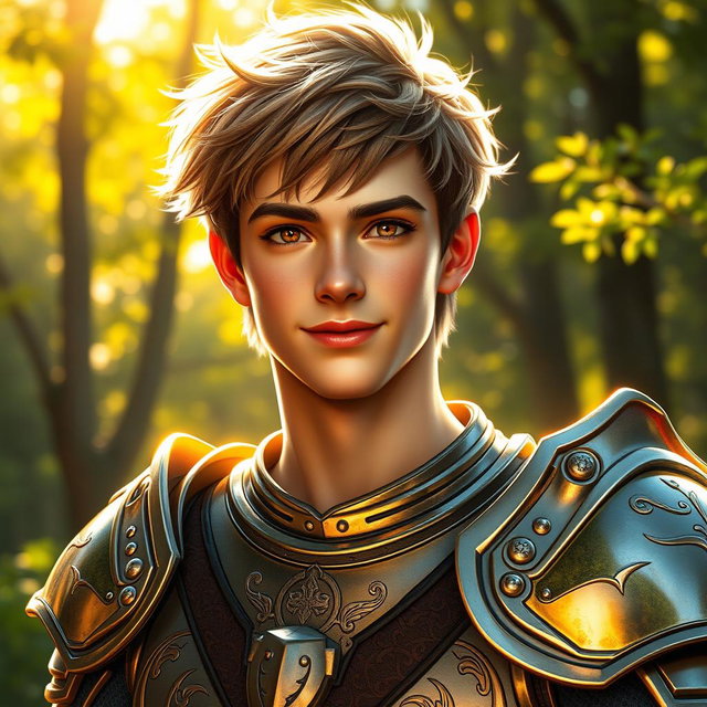 A young male paladin, embodying the essence of valor and nobility, with a youthful face resembling that of a 19-year-old
