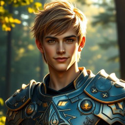 A young male paladin, embodying the essence of valor and nobility, with a youthful face resembling that of a 19-year-old
